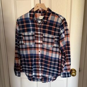 Universal Thread Checkered Button Down Flannel Shirt - Navy, Rust, White, Small